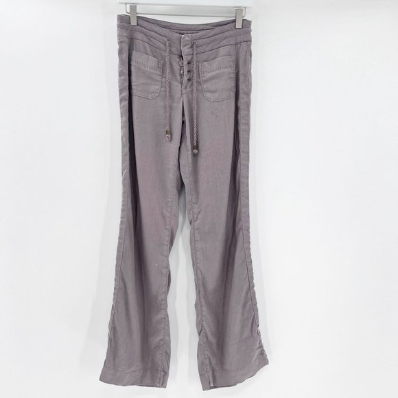 Level 99 Pants - Level 99 Women's Brown Linen Wide Leg Casual Pants Size 25